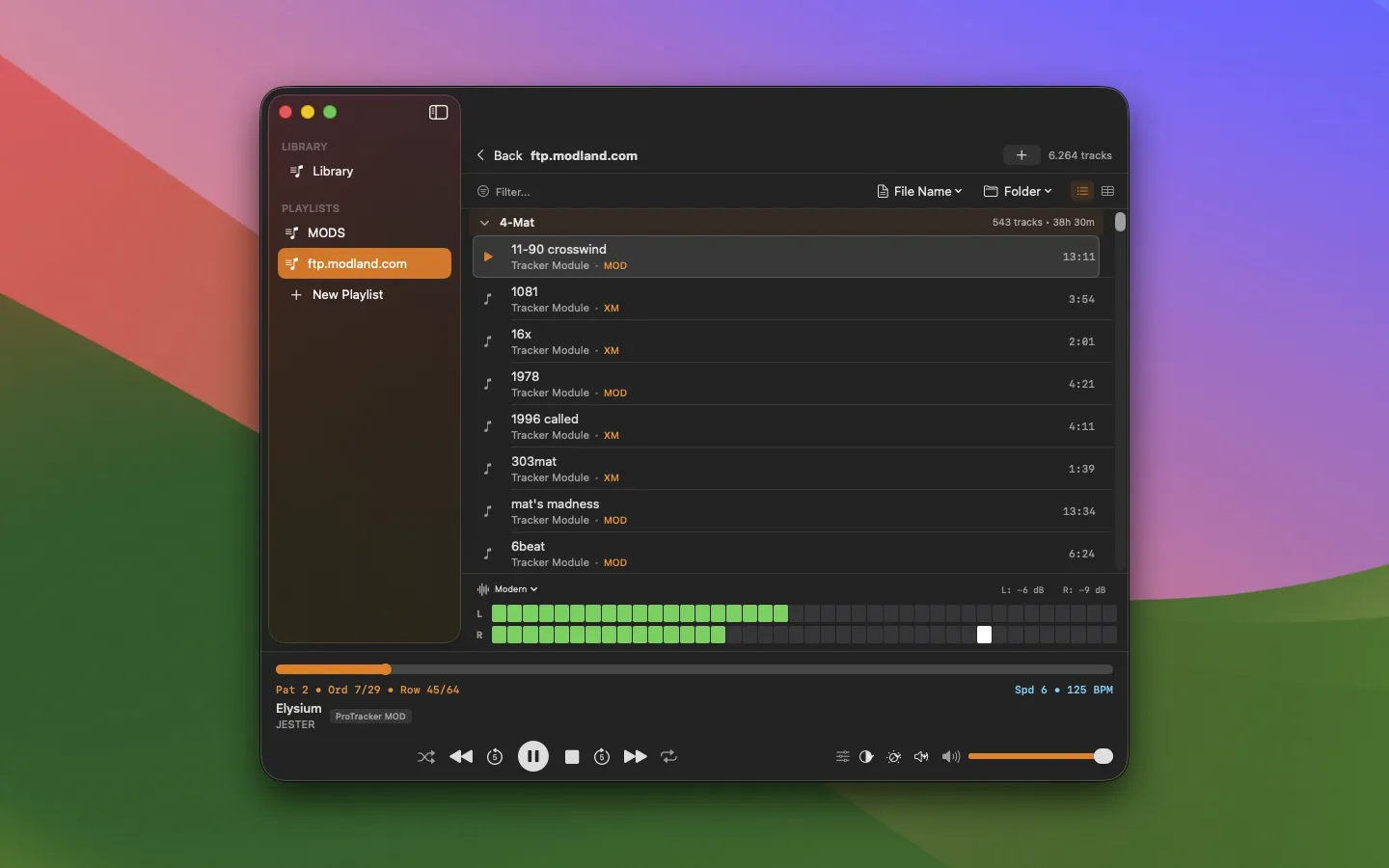 Empiria playlist of MOD and XM tracker modules grouped by folder